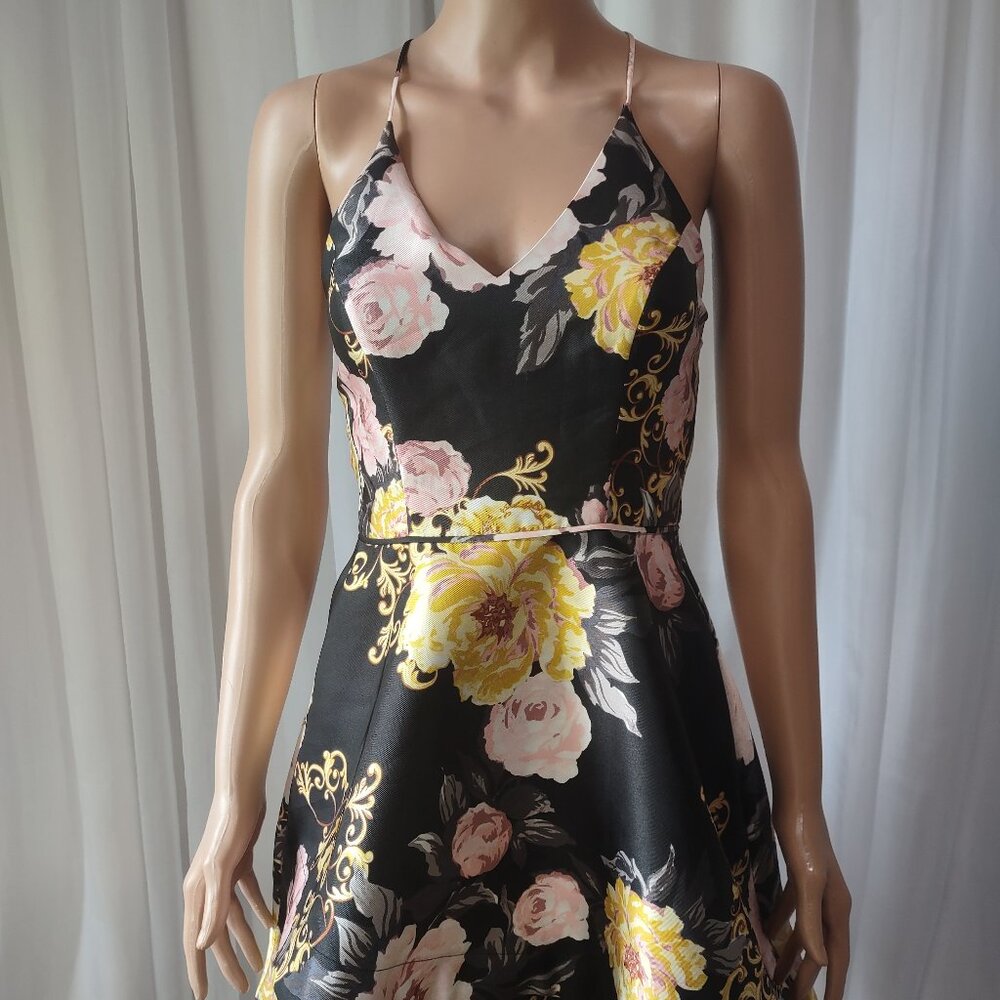 BCX black floral dress with pink and yellow flowers. size 1